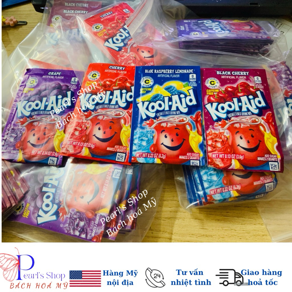 (Bill Mỹ) Bột Kool Aid pha nước trái cây không đường nhiều vị