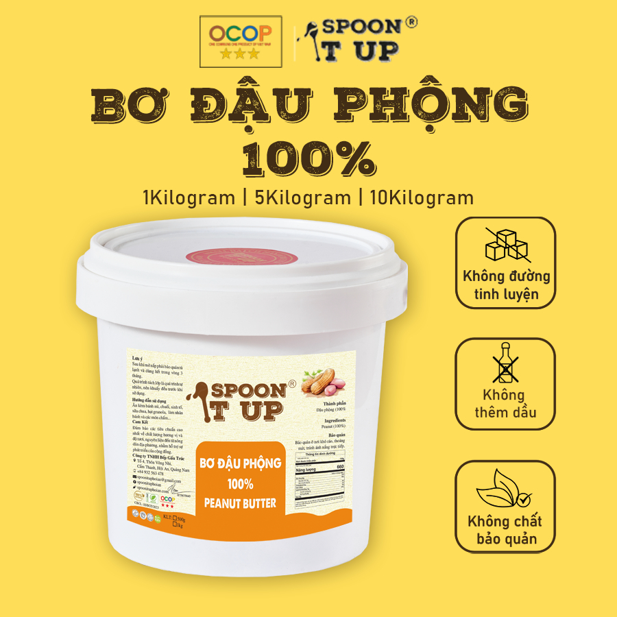 Bơ Đậu Phộng 100% Spoon It Up – Can 1kg 5kg – Không Đường Không Dầu – Eat Clean Gym