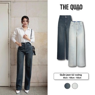THE QUẠO - Quần Jeans Nữ Lưng Cao Ống Suông Túi Vuông Xanh Đậm - Xanh Bạc Phủ Bụi Rêu S0607_703