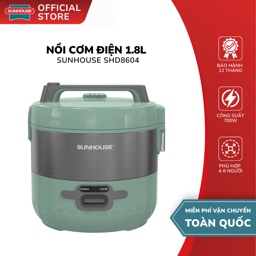 Nồi Cơm Điện 1.8L & 1.2L Sunhouse SHD8604 & SHD8221 - Bảo Hành 12 Tháng