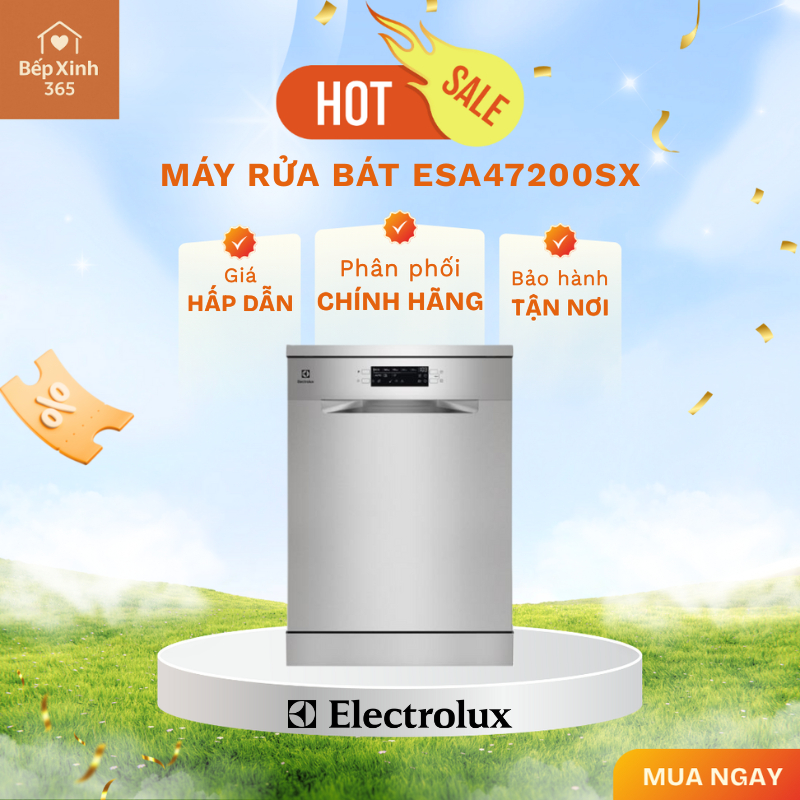 Máy Rửa Bát Electrolux ESA47200SX Tiện Lợi Cho Gia Đình Hiện Đại, Sạch Khuẩn Tối Ưu