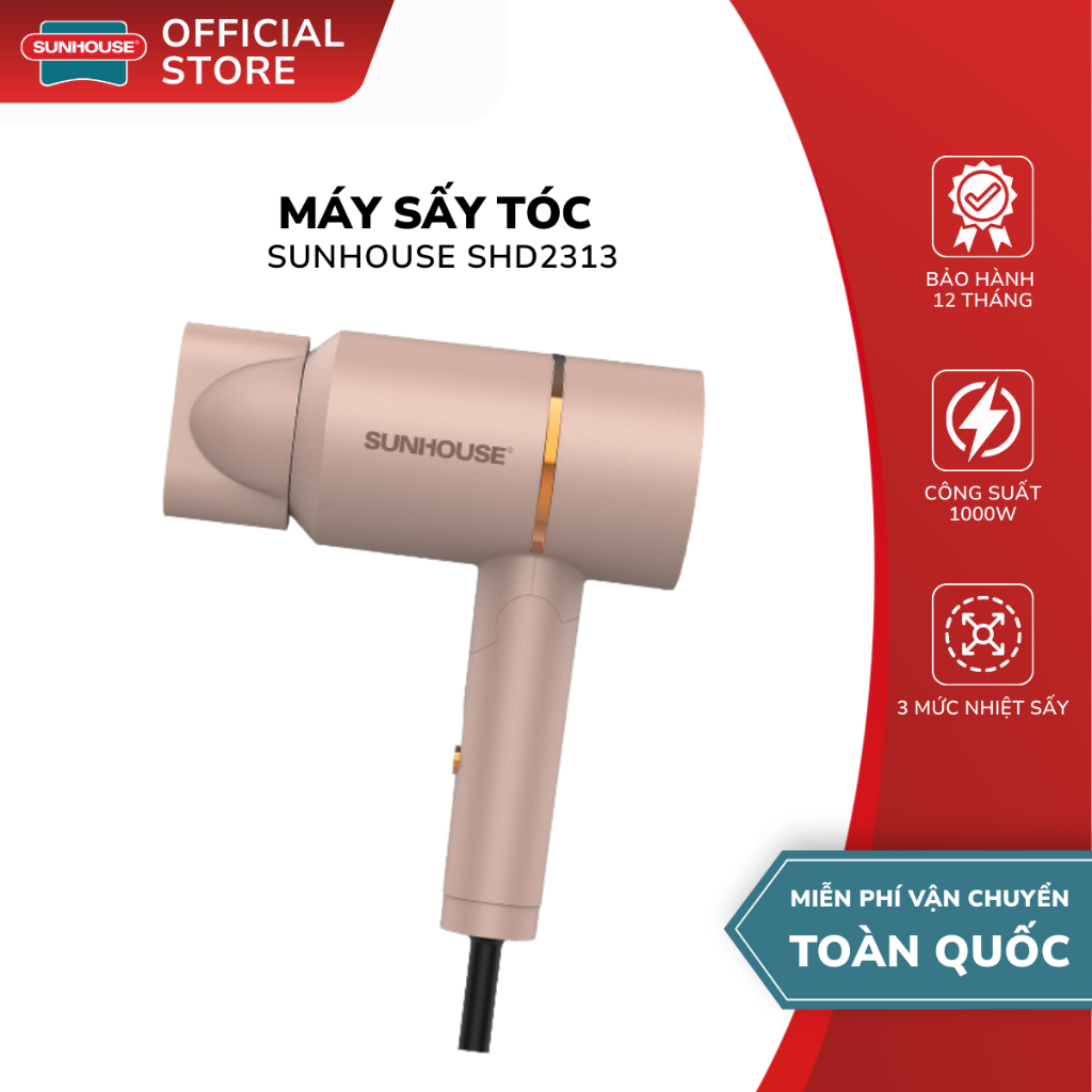 Máy Sấy Tóc Sunhouse SHD2313 - Công Suất 1000W, Đầu Sấy Hẹp Xoay 360 Độ - Bảo Hành 12 Tháng