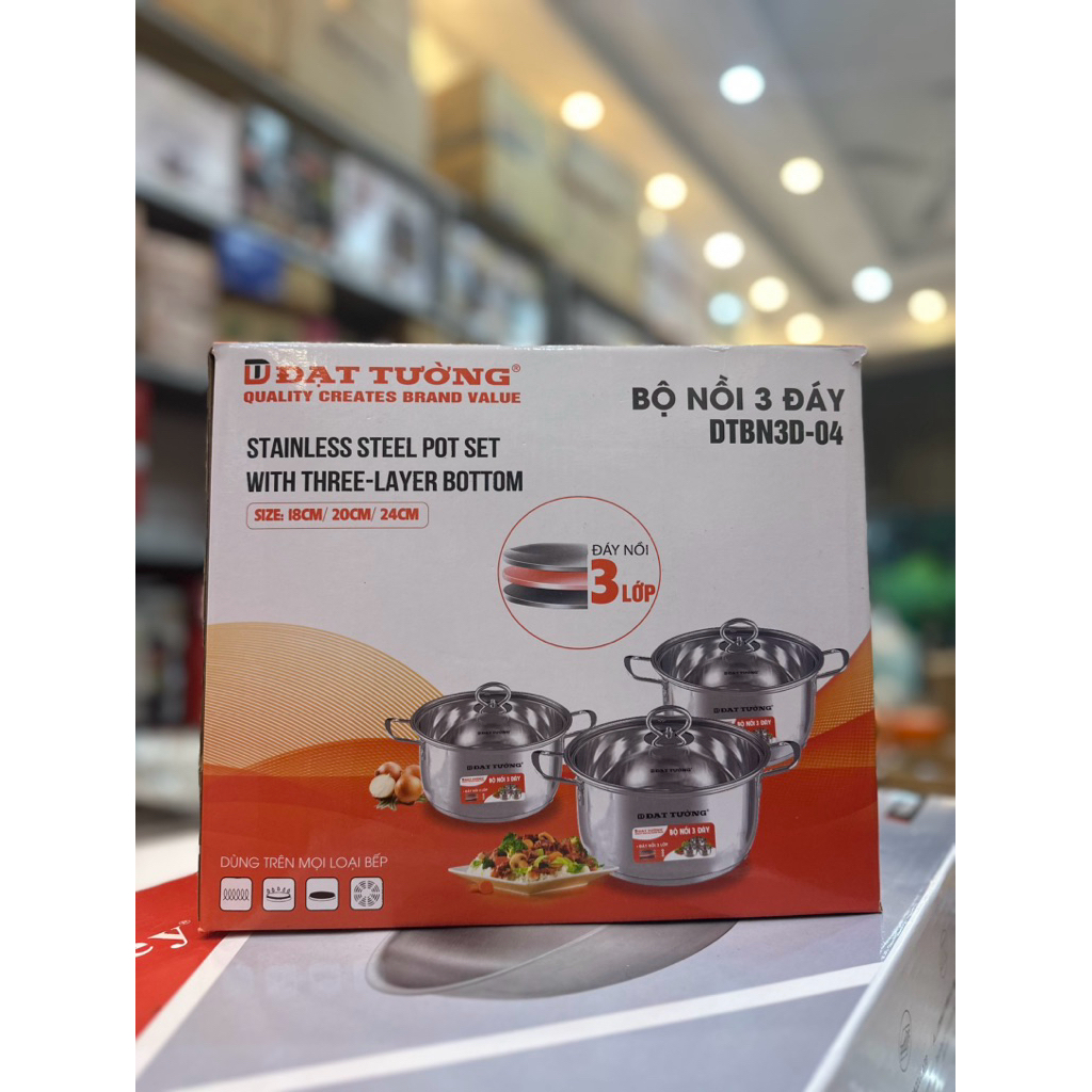 Bộ nồi inox 3 đáy Đạt Tường – Model: DTBN3D-04.