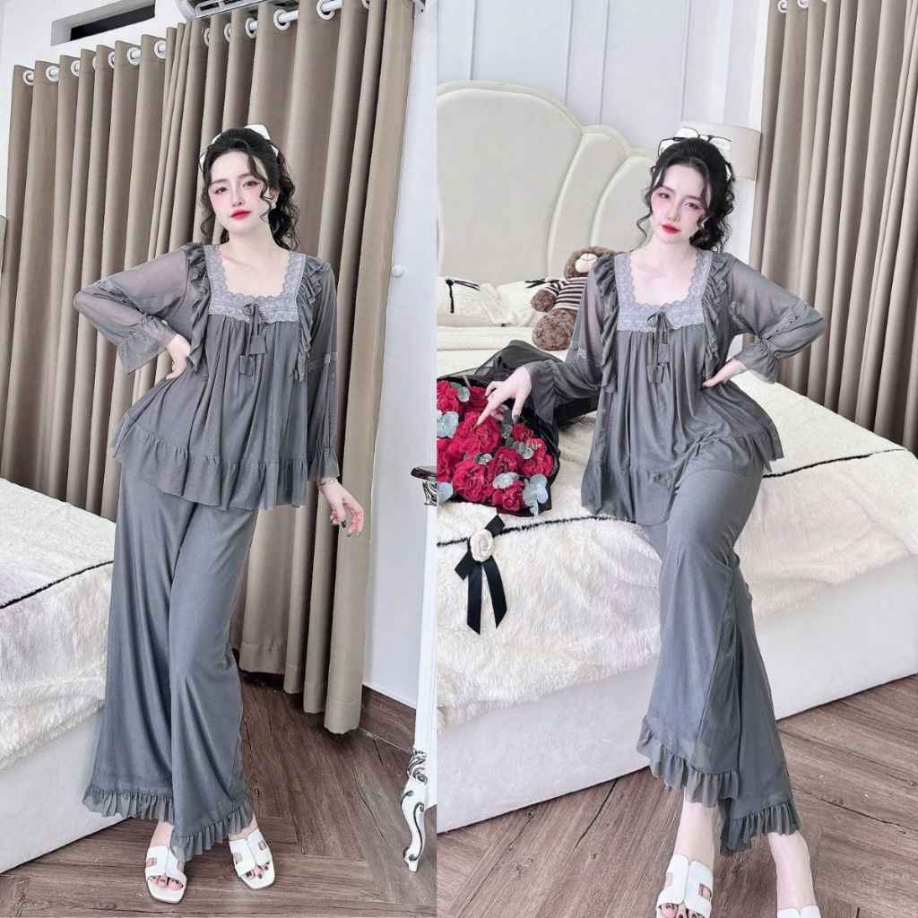 Đồ Ngủ Nữ Tiểu Thư Quần Dài, Đồ Ngủ Bigsize Lưới Thun 2 Lớp Mềm Mịn 70kg | BigBuy360 - bigbuy360.vn