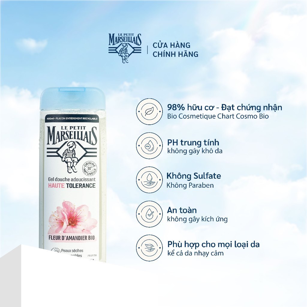 [VHL x Le Petit Marseillais] Gel Tắm Thiên Nhiên 98% Le Petit Marseillais Hương Hoa Hạnh Nhân 400ml 