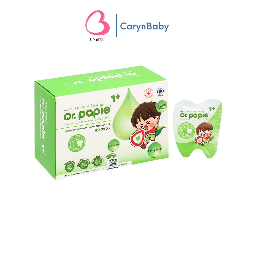 (1+) Hộp 30 Gạc Dr Papie 1+ cho bé trên 1 tuổi làm sạch nướu chống sâu răng CarynShop