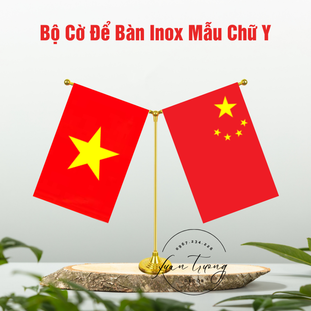 Bộ Cờ Inox Để Bàn Làm Việc & Để Taplo Ô Tô  – Cờ Việt Nam & Cờ Trung Quốc