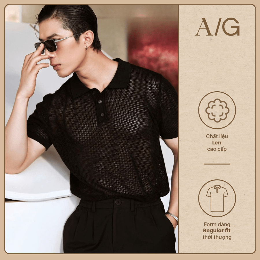 AG712 Áo Polo Americus Gosani Dệt Kim Lưới Màu Trắng Và Đen