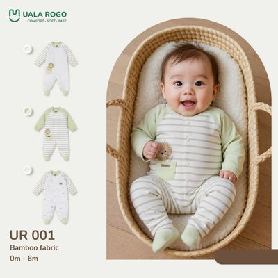 Bodysuit cho bé sơ sinh Ualarogo dài tay 0-6 tháng liền chân lộn tay vải Sợi tre Bamboo mềm mịn 001