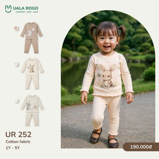 ( Uala Rogo 1Y- 5Y) Bộ dài tay chui đầu Cotton mỏng bé gái vừa mặc ngủ co giãn 252 Ualarogo