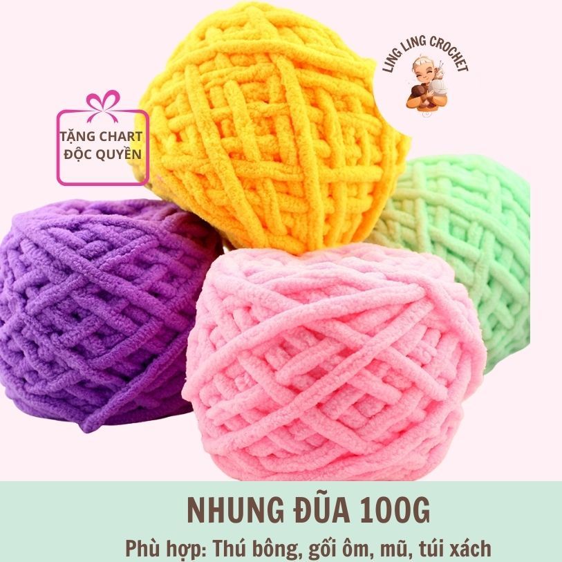 Len Nhung Đũa 100g – Mềm Mịn, Ít Xù | Móc Thú Bông, Khăn Choàng, Chăn, Áo – Lingling Crochet