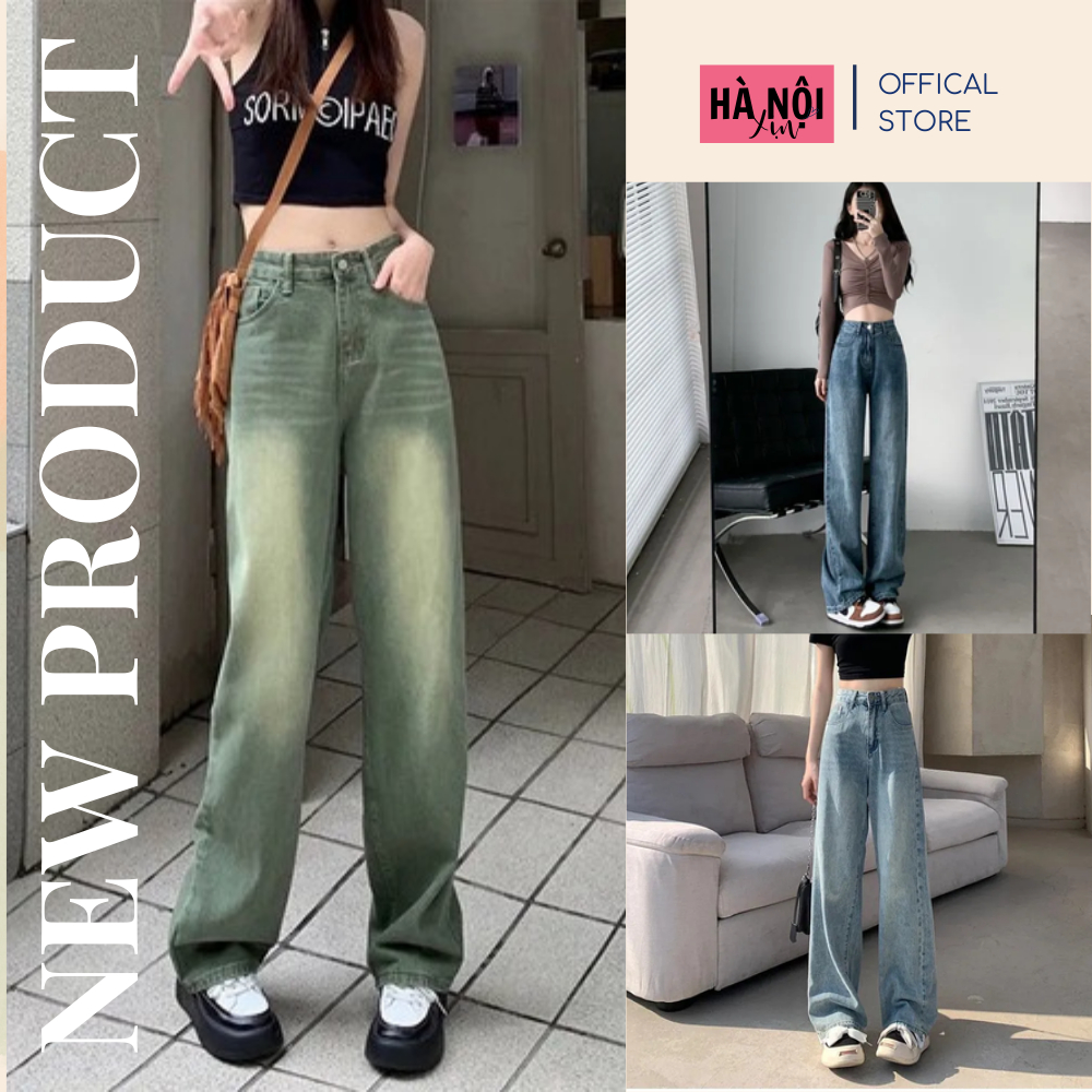 Quần Jeans Nữ Lưng Cao Ống Suông Rộng JNT, Quần Baggy Nữ Style Retro Hàn Quốc Denim Pants Hot 2025