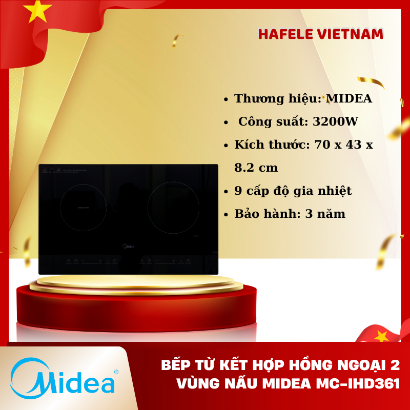 Bếp từ hồng ngoại lắp âm Midea MC-IHD361, công suất 3200W, Bảng điều khiển cảm ứng dễ quan sát - FEM