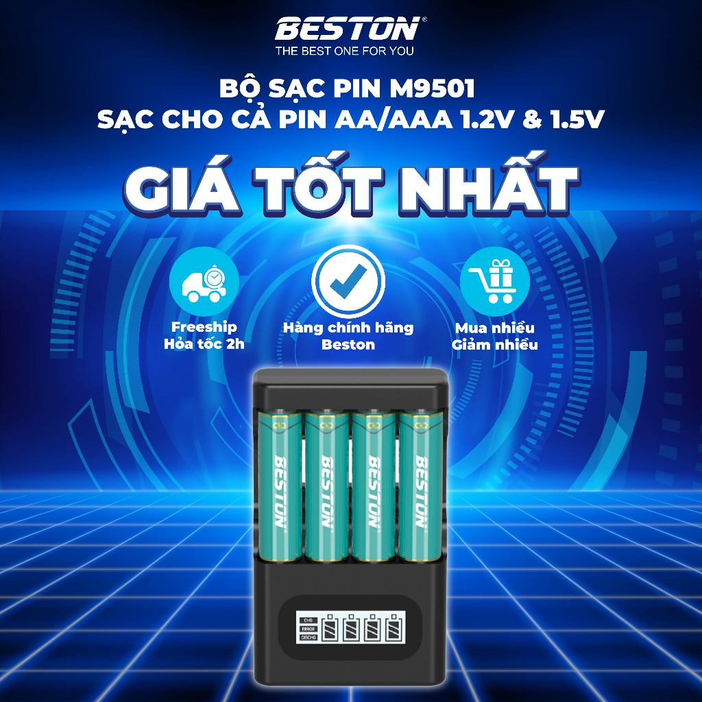 Bộ sạc pin Beston M9501 AA AAA cho cả pin Ni-MH 1.2V và pin Lithium 1.5V , hỗ trợ sạc nhanh