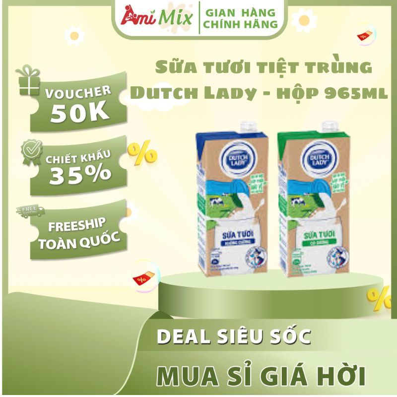 Sữa Tươi Tiệt Trùng Dutch Lady Có Đường & Không Đường – Sữa Tươi Hộp 965ml, Sữa Tươi Không Đường