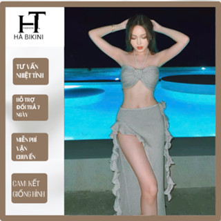 [ BKN 903 ] set bikini đi biển ba món VÁY TUA RUA áo đính hoa có mút slay HÀ BIKINI