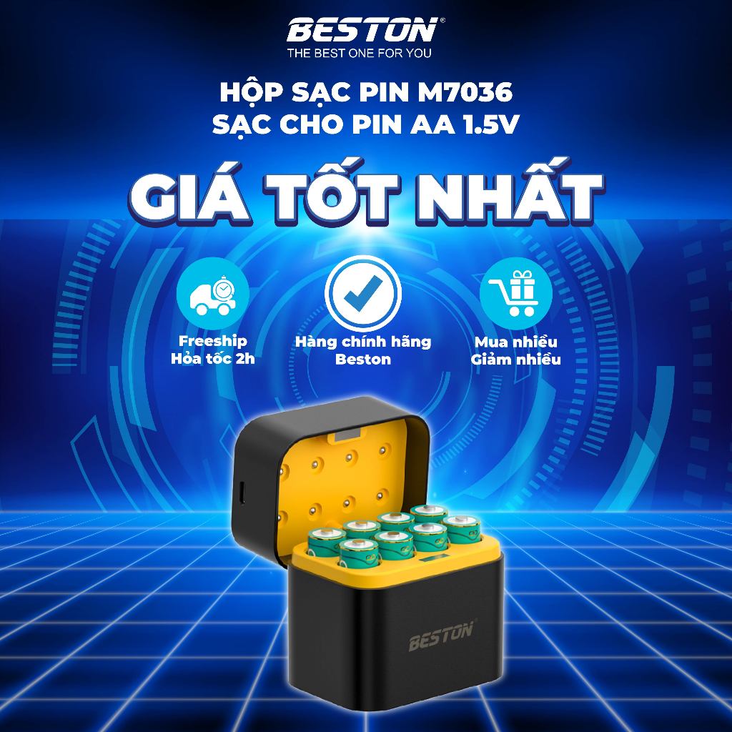 Hộp sạc pin M7036 thương hiệu Beston hỗ trợ sạc cho pin 2A 1.5V, tiện lợi mang theo du lịch