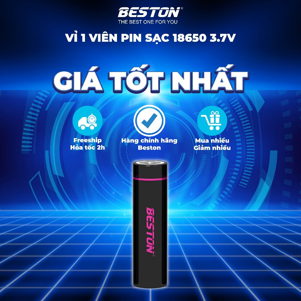 Pin sạc Beston Lithium 18650 1200mAh–3300mAh 3.7V, đầu nhọn/đầu bằng