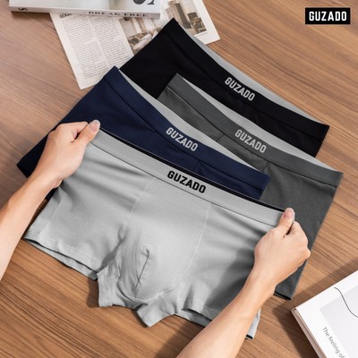 SET 3 Sịp Boxer Cotton Nam GUZADO 2 Lớp Kháng Khuẩn, Co Giãn, Thấm Hút Tốt, 4 Màu Basic GBX-CB3GIBX25A001