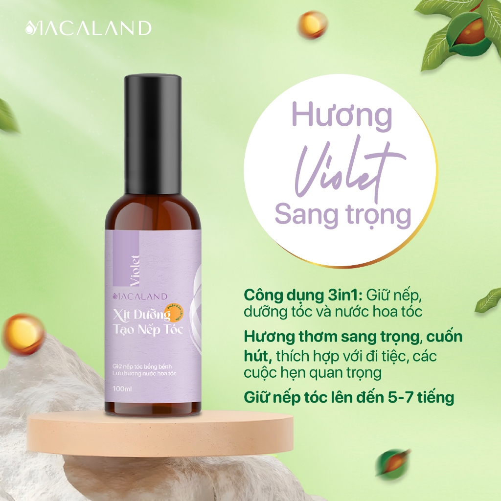 Xịt giữ nếp tạo kiểu dưỡng tóc 3in1 MACALAND 100ml lưu hương nước hoa, không khô cứng tóc