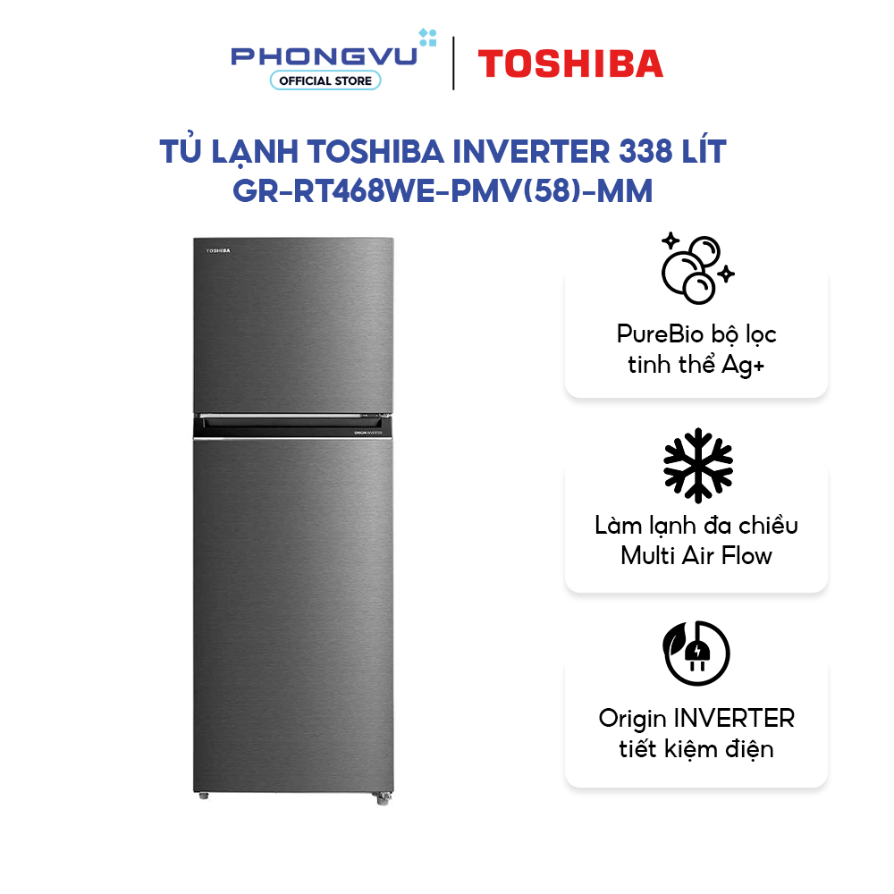 Tủ Lạnh Toshiba Inverter 338L GR-RT468WE-PMV(58)-MM - Khử Mùi PureBio, Tiết Kiệm Điện - Bảo Hành 24T