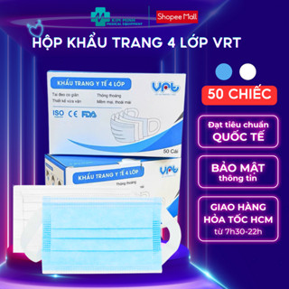  Khẩu trang y tế VRT 4 lớp màu xanh màu trắng hộp 50 chiếc quai vải mềm không gây đau tai 