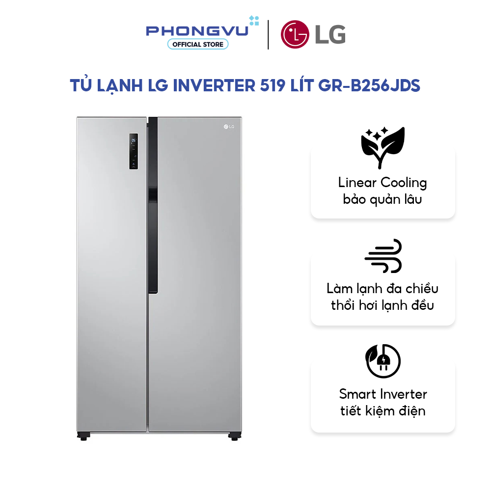  Tủ lạnh LG Inverter 519 lít GR-B256JDS - Bảng điều khiển ngoài Dung tích lớn Phù hợp gia đình đông người  >4 người  