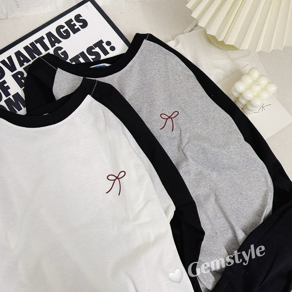 ÁO THUN 3158 DÀI TAY PHỐI ĐEN TRẮNG -Nơ nhỏ, NHIỀU MẪU FORM RỘNG , PHỦ V3 SIÊU XINH