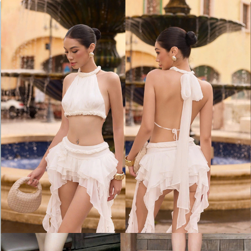 [ BKN 1015 ] Set đi biển CHINFON áo yếm dây đan + phối váy bèo tua rua cao cấp HÀ BIKINI | BigBuy360 - bigbuy360.vn