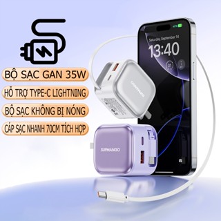 35W GaN Bộ sạc siêu nhanh với cáp sạc có thể thu vào 70cm, bộ chuyển đổi di động giao thức 120w, dành cho TYPE-C/ Androi