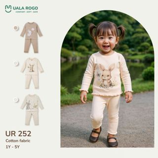 Đồ bộ bé gái Ualarogo dài tay mặc nhà 1-5 tuổi vải Cotton co giãn mềm mại 252
