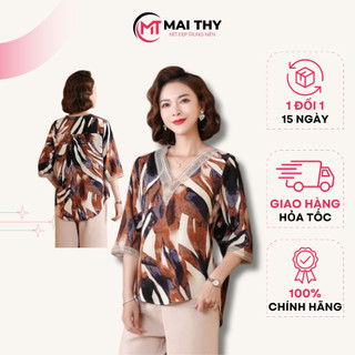 Áo Trung Niên Nữ A101, Mẫu Sơ Mi Cho Mẹ BigSize 80Kg Cổ Chữ V Lịch Sự Trang Nhã | Thời Trang MAI THY