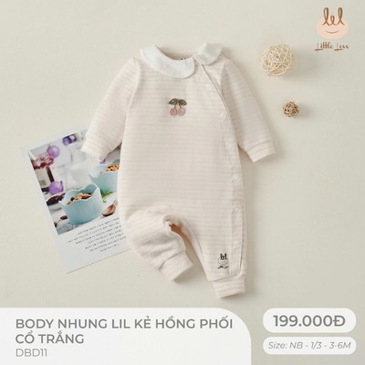 Bộ body nhung Lil kẻ phối hồng cổ trắng dành cho bé Lil Little Love (DBD11)