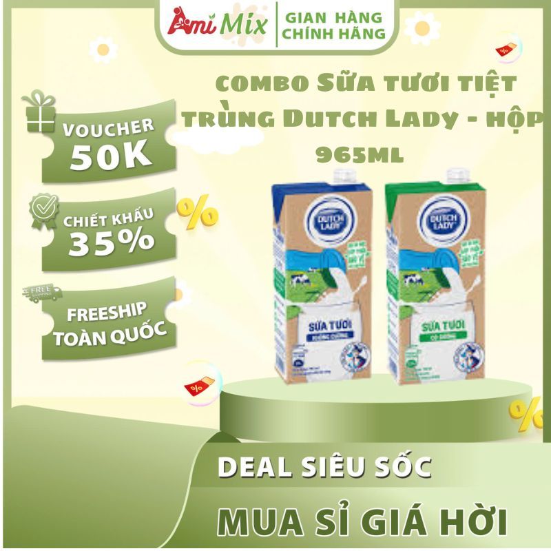 Combo Sữa Tươi Tiệt Trùng Dutch Lady Có Đường & Không Đường – Hộp 965ml