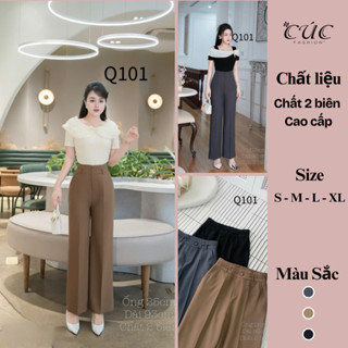 Quần ống xuông Cúc Fashion vải tây from âu suông lưng cao cấp thời trang nữ culottes rộng dài Q101