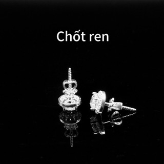 khuyên tai nụ tròn đính đá chốt ren nhiều size chất liệu bạc 925 Hiphinh jewelry