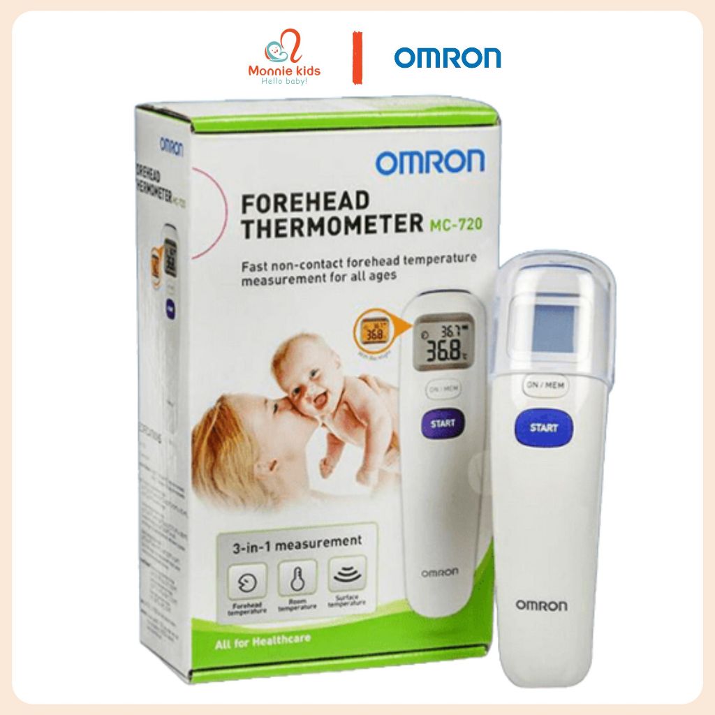 Nhiệt kế đo trán Omron MC720 cho bé sơ sinh, dụng cụ đo nhiệt hồng ngoại chính xác - Monnie Kids