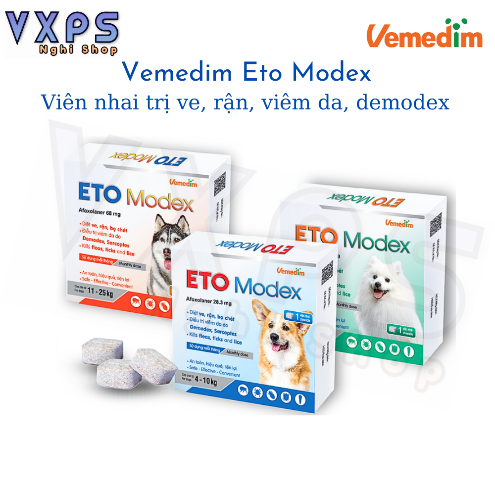 Eto modex viên nhai phòng và diệt ve, bọ chét, ghẻ xà mâu, demodex dành cho chó (1 viên)