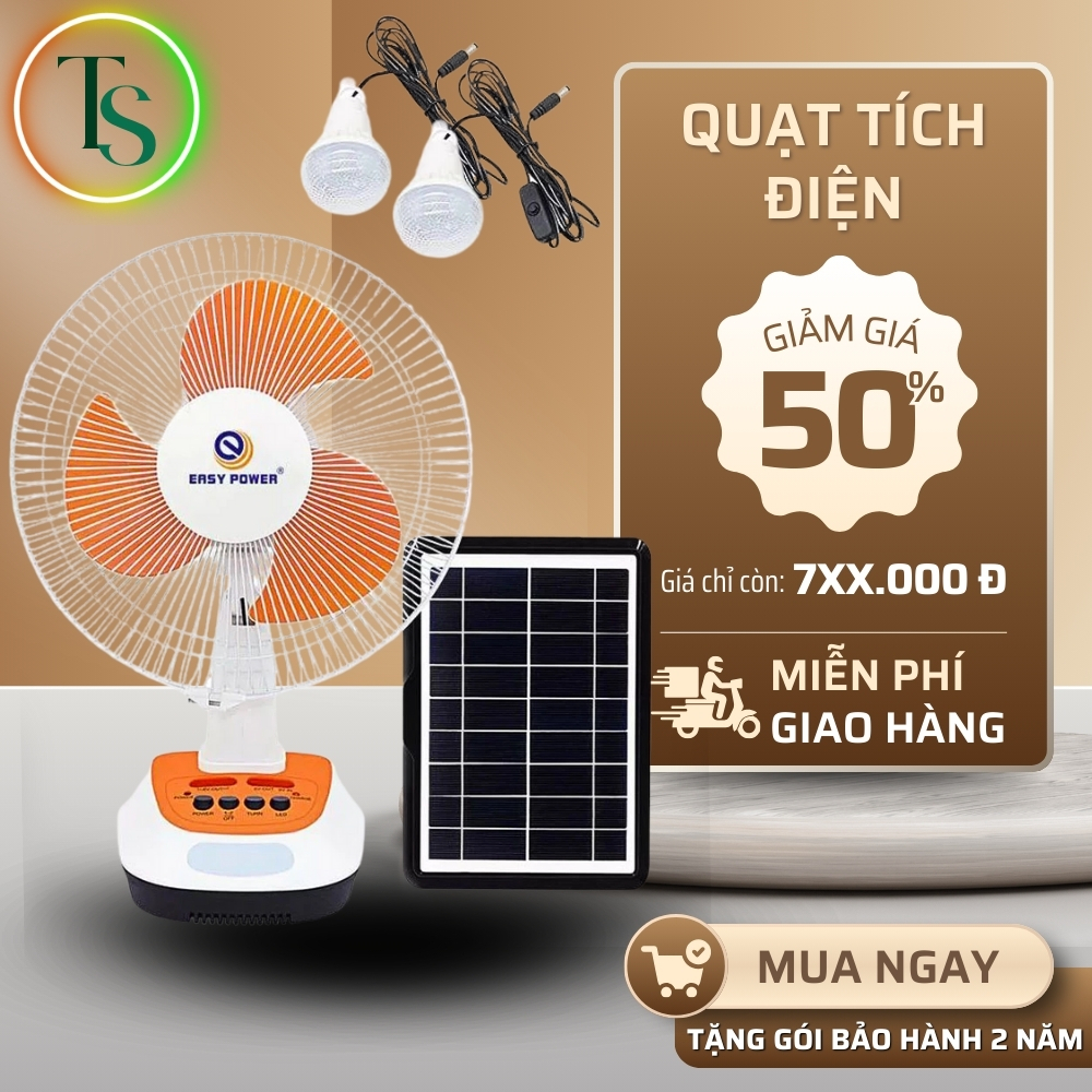 Quạt tích điện kết hợp dùng năng lượng mặt trời easy power ep3212 [tặng kèm đèn led và sạc pin nlmt ] - ep3212 sokany
