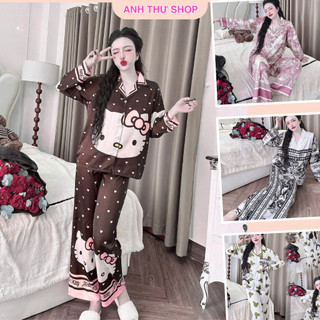  Đồ Ngủ Đồ Bộ Pijama Nữ Chất Lụa Latin Thiết Kế Tay Dài Quần Dài Mềm Mịn Hoạ Tiết Siêu Đẹp -AT Shop 