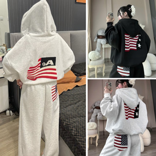  Áo khoác nỉ 2 da L1 thiết kề cờ mỹ cản nắng form boxy khoác zip from rộng chất liệu nỉ ép hàn phù hợp mặc hè thu đông 