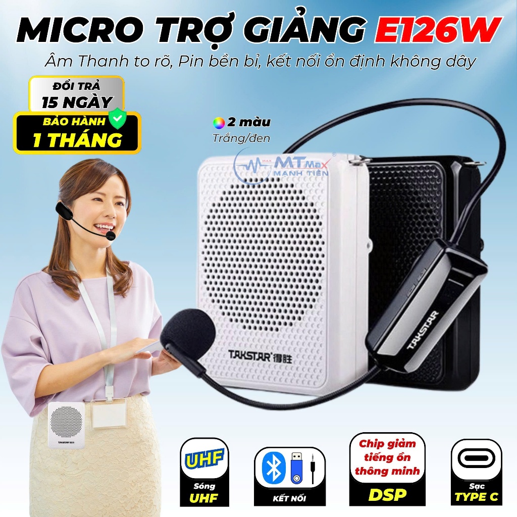Máy Trợ Giảng Takstar E126W Chính Hãng – Loa To Rõ, Micro Không Dây, Pin Bền, Phù Hợp Giáo Viên & Hư
