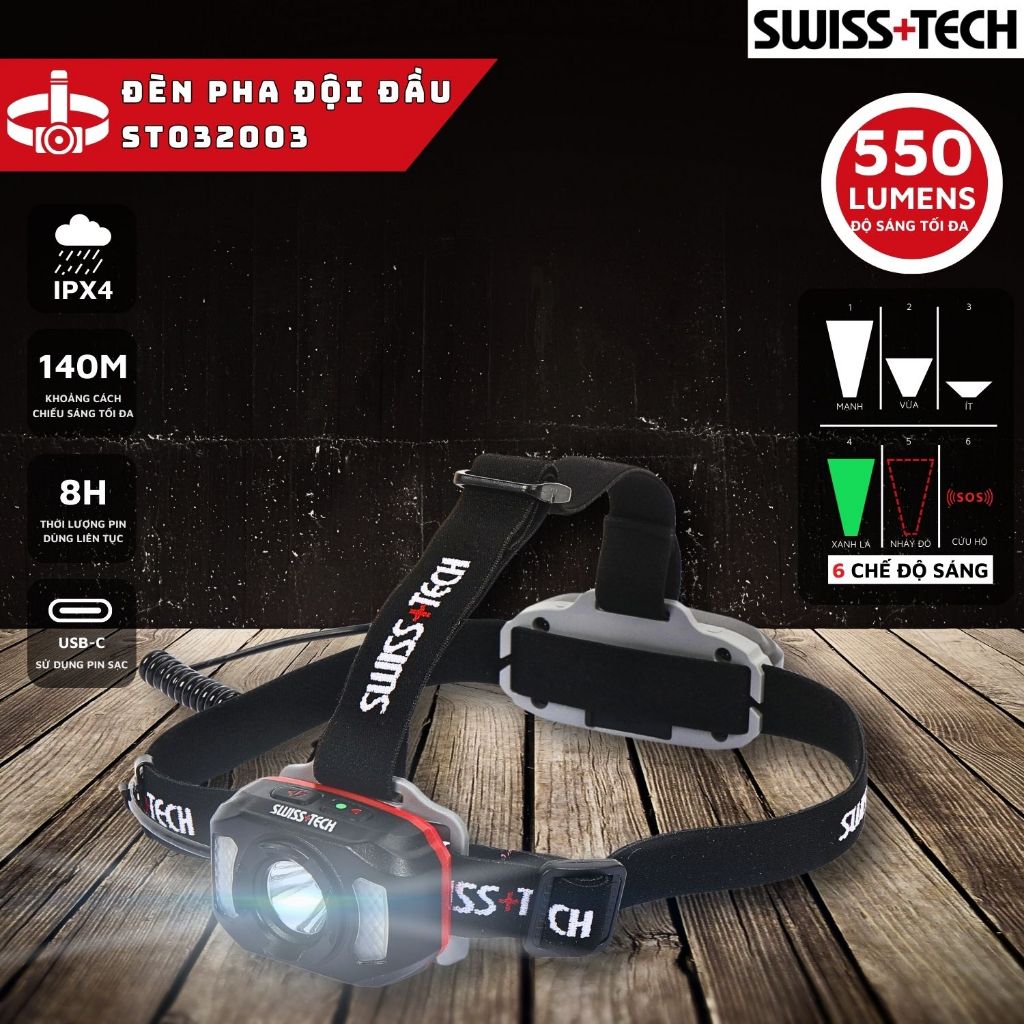 Đèn pha đội đầu SWISS+TECH ST032003 (550 Lumen – 140m)