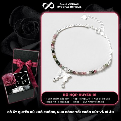 [HCM Hỏa Tốc] Lắc tay bạc nữ KYDOPAL thanh ống cắt đa giác kết hợp đá Tourmaline mix charm hồ điệp - PAL9C8L24