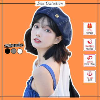  Mũ Nồi Unisex Nam Nữ Nón Beret Retro Chất Denim Jean Dáng Tròn Gắn Tag Chữ C Phong Cách Vintage Nhật Bản - Mã MN077 