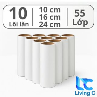 Combo 10 Lõi lăn bụi Living C, Size 10cm, 16cm, 24cm Với 55 Lớp Keo Dính, Cuộn Giấy Lăn Bụi Thay Thế Dành Cho Cây Lăn