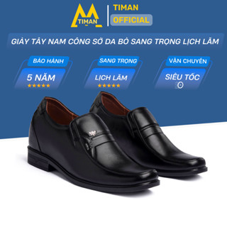 Giày tây nam kiểu lười chất liệu da bò tăng chiều cao công sở trung niên cao cấp bh 5 năm GT23 TIMAN