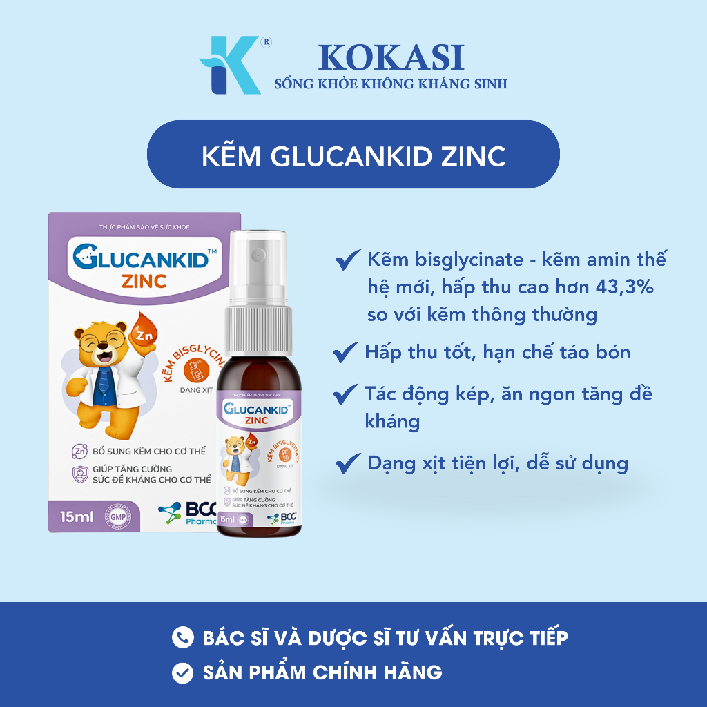 (DATE21/06/2028) Kẽm Dạng Xịt GlucanKid Zinc (15ml)
