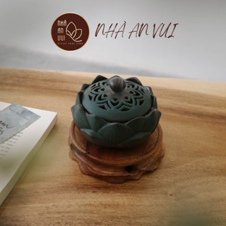  Lư xông trầm hương bằng gốm hình hoa sen xanh cao cấp TẶNG ĐẾ GỖ D07 