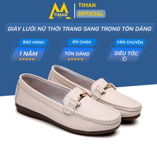 Giày lười nữ chất liệu da vải slip on kiểu mọi đế cao màu trắng độn đế bảo hành 1 năm GD11 TIMAN